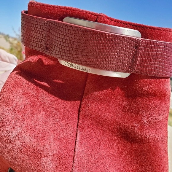 Calvin Klein Women's Georgene Pointed Toe Mid-Calf Fashion Boots, Red Size 8 EUC - Picture 7 of 16